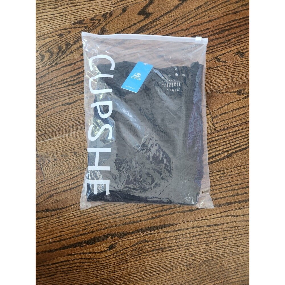 CUPSHE Black Crochet Cover Up Dress Womens Medium NWT VNeck Drawstring Swim Mini - Picture 9 of 9